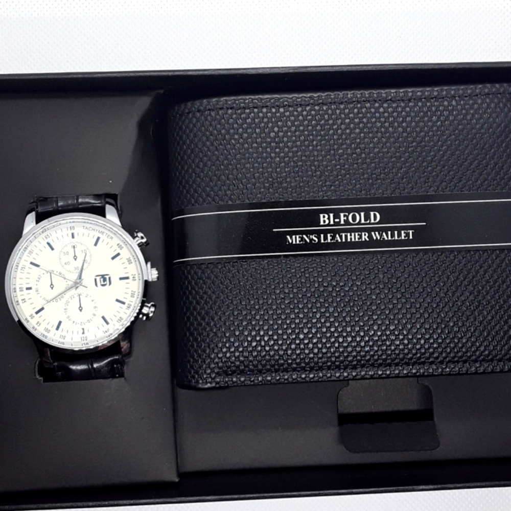 Bi-Fold Leather Wallet & Analog Quartz Watch Set